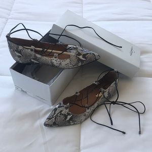 Halogen Leather Snake Print Wrap Flats